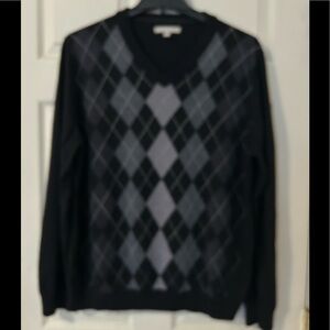 Nordstrom Sweater Men's XXL 100% Extra Fine Merino Wool Argyle V Neck